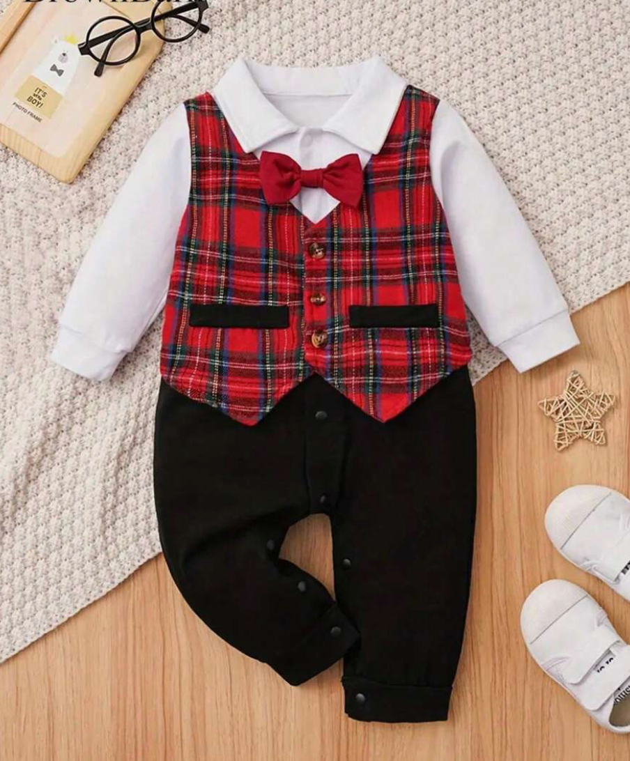 Set pantalón negro, saco de cuadros
