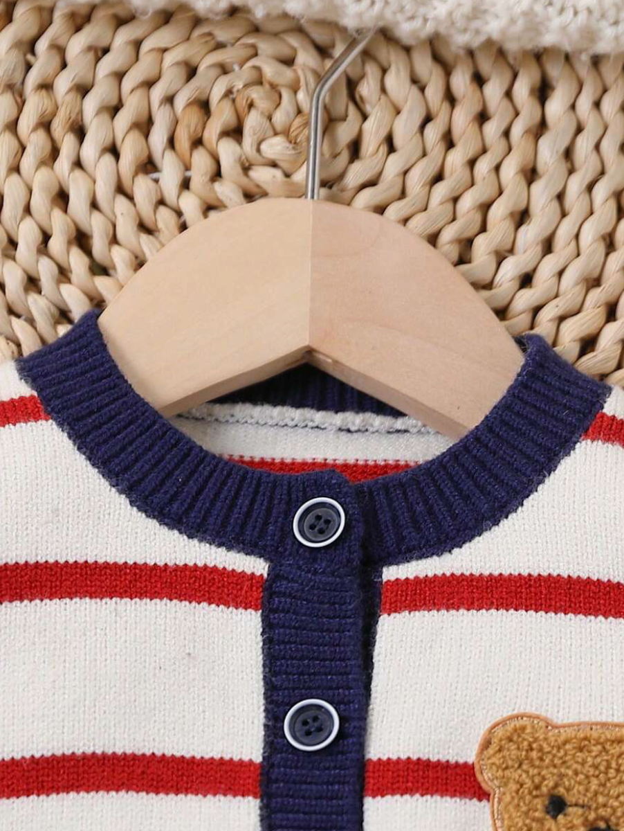 Set blanco rayas rojas osito