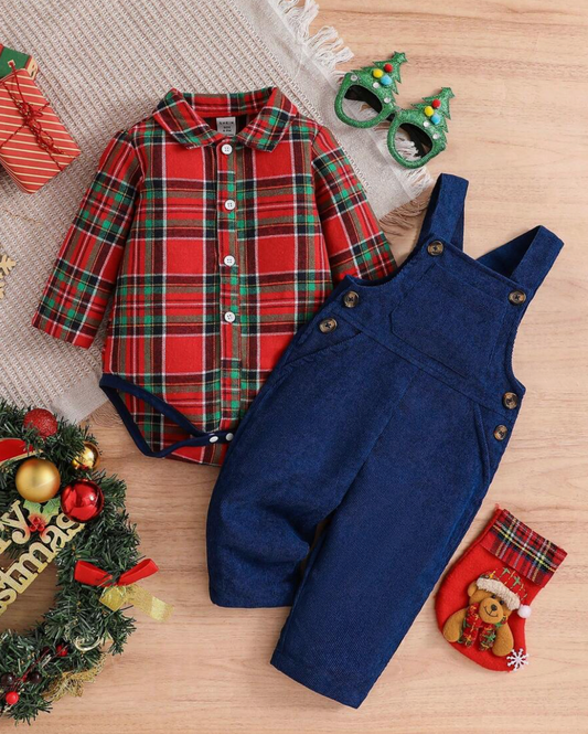 Set Jumpsuit azul, camisa cuadros