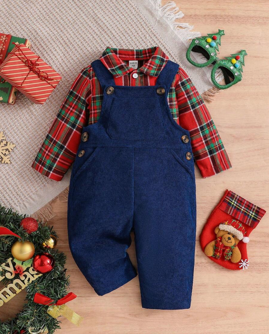 Set Jumpsuit azul, camisa cuadros